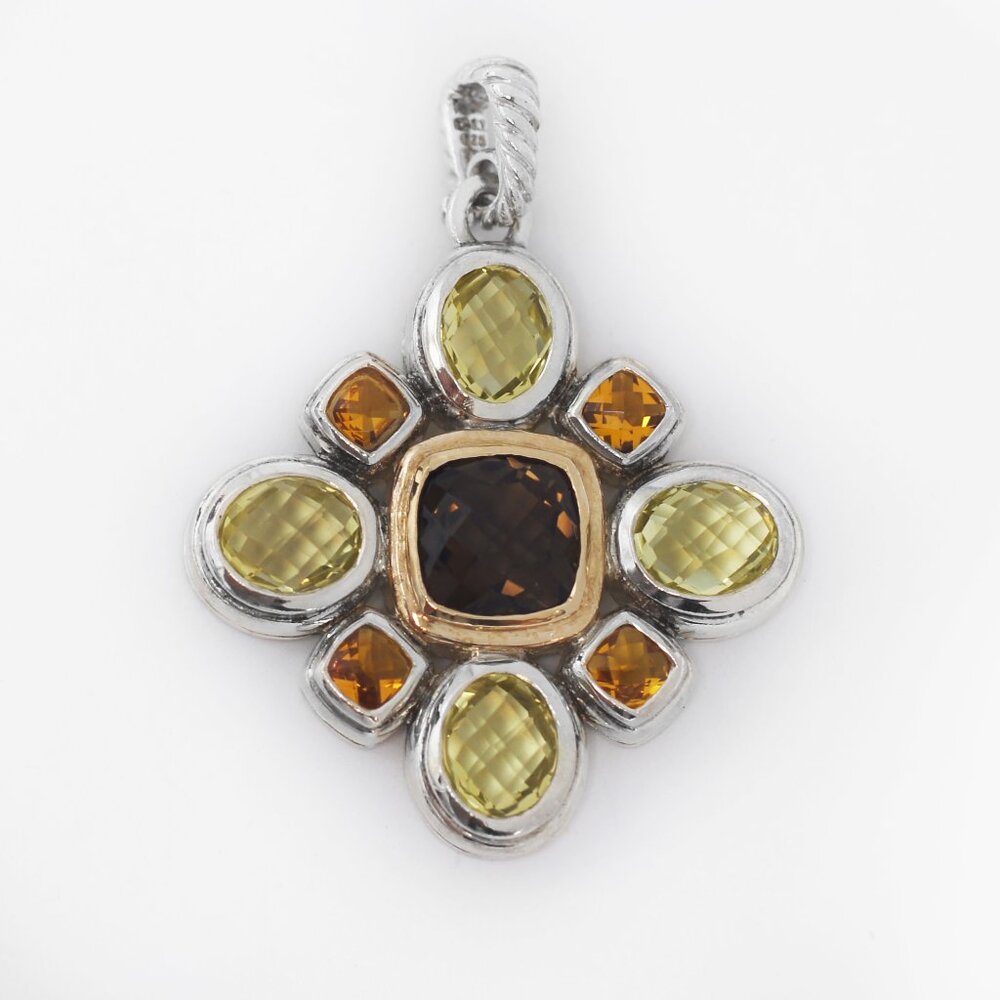 David Yurman  925 Silver 18K Smoky Quartz, Citrine & Peridot Renaissance Pendant
